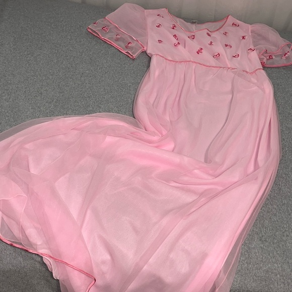 Vintage Fairy Night Gown Maxi Dress Coquette Pink Cottagecore Barbie Princess - Picture 8 of 11